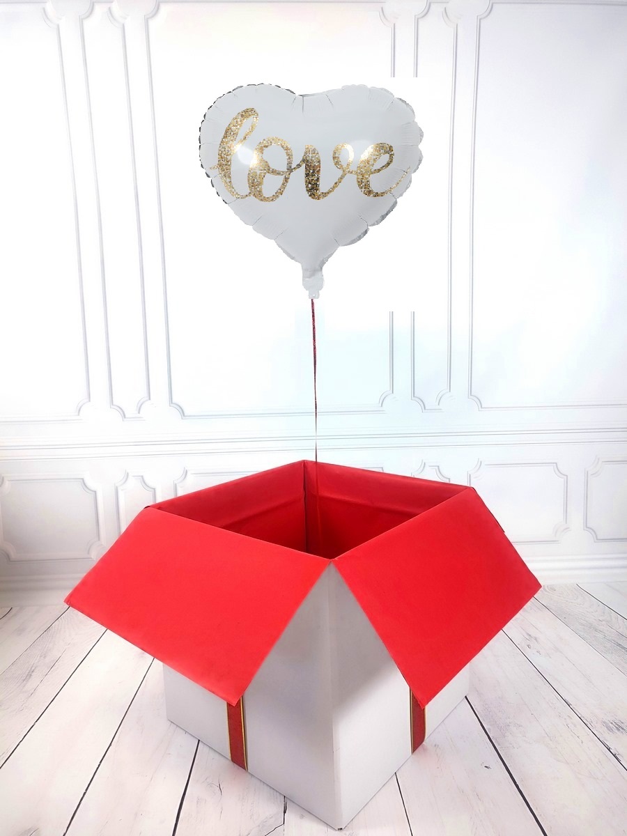 Box balonowy - balon serce z helem - brokatowe LOVE