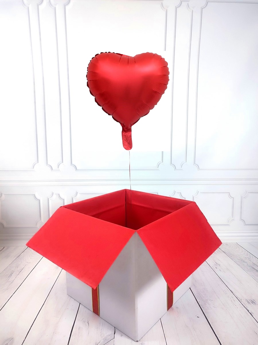 Box balonowy - balon serce z helem - czerwony mat