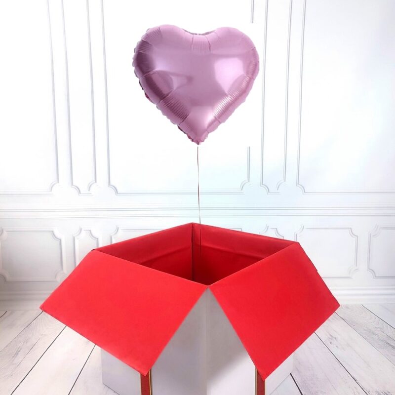Box balonowy - balon serce z helem - różowo-satynowe