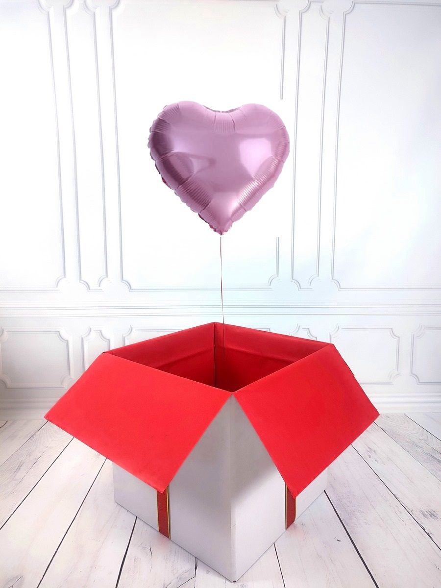 Box balonowy - balon serce z helem - różowo-satynowe