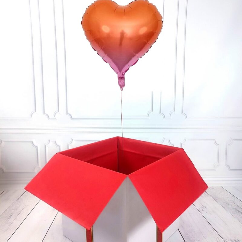 Box balonowy - balon serce z helem - różowo-tęczowe