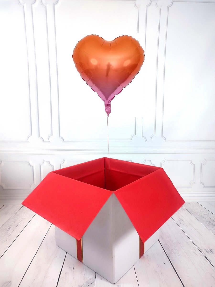 Box balonowy - balon serce z helem - różowo-tęczowe