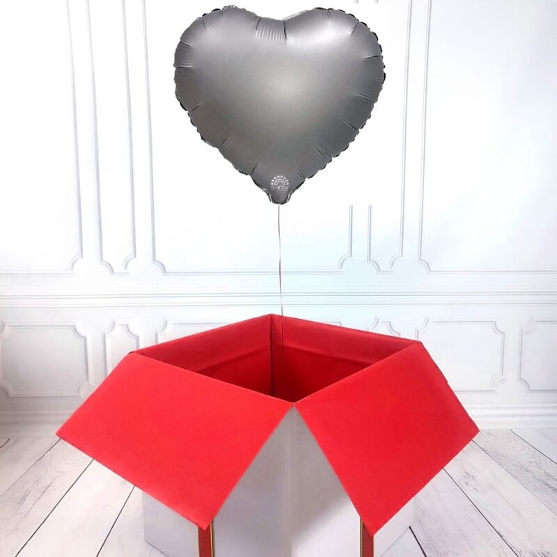 Box balonowy - balon serce z helem - srebrne matowe