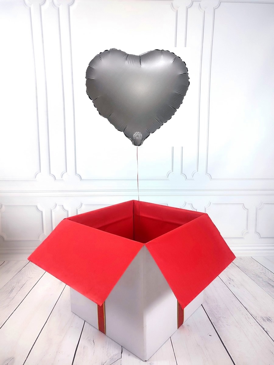 Box balonowy - balon serce z helem - srebrne matowe