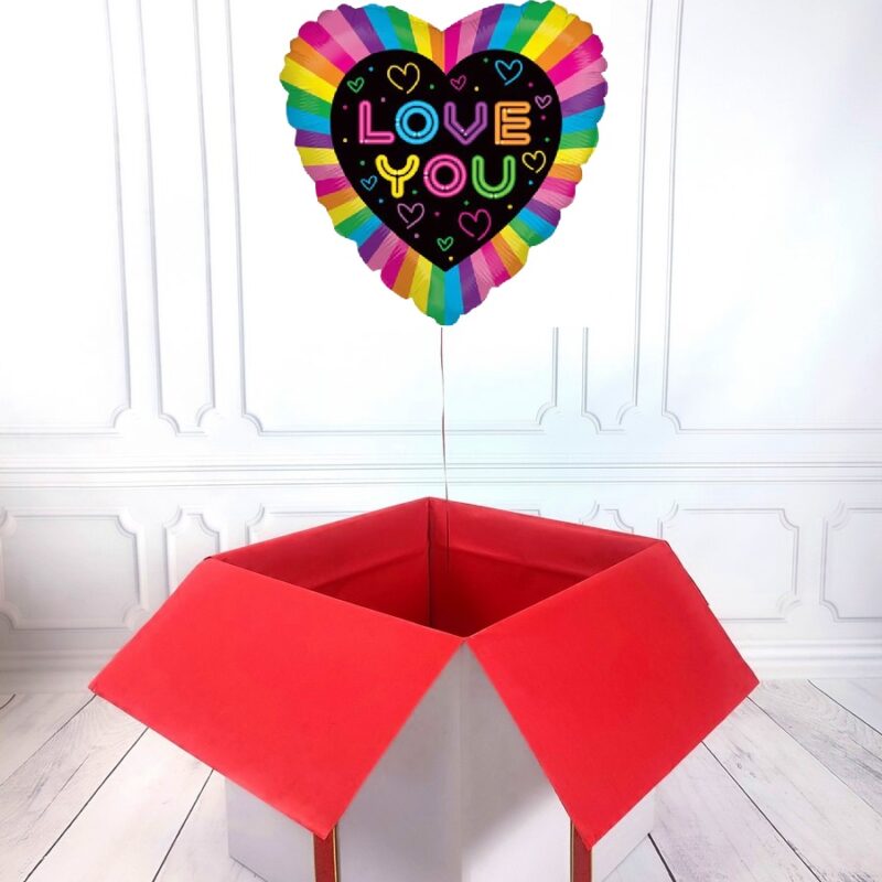 Box balonowy - balon serce z helem - tęczowo-czarne
