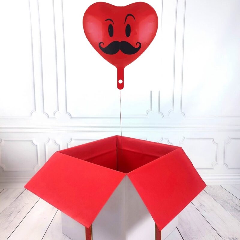Box balonowy - balon serce z helem - wąsta emotka