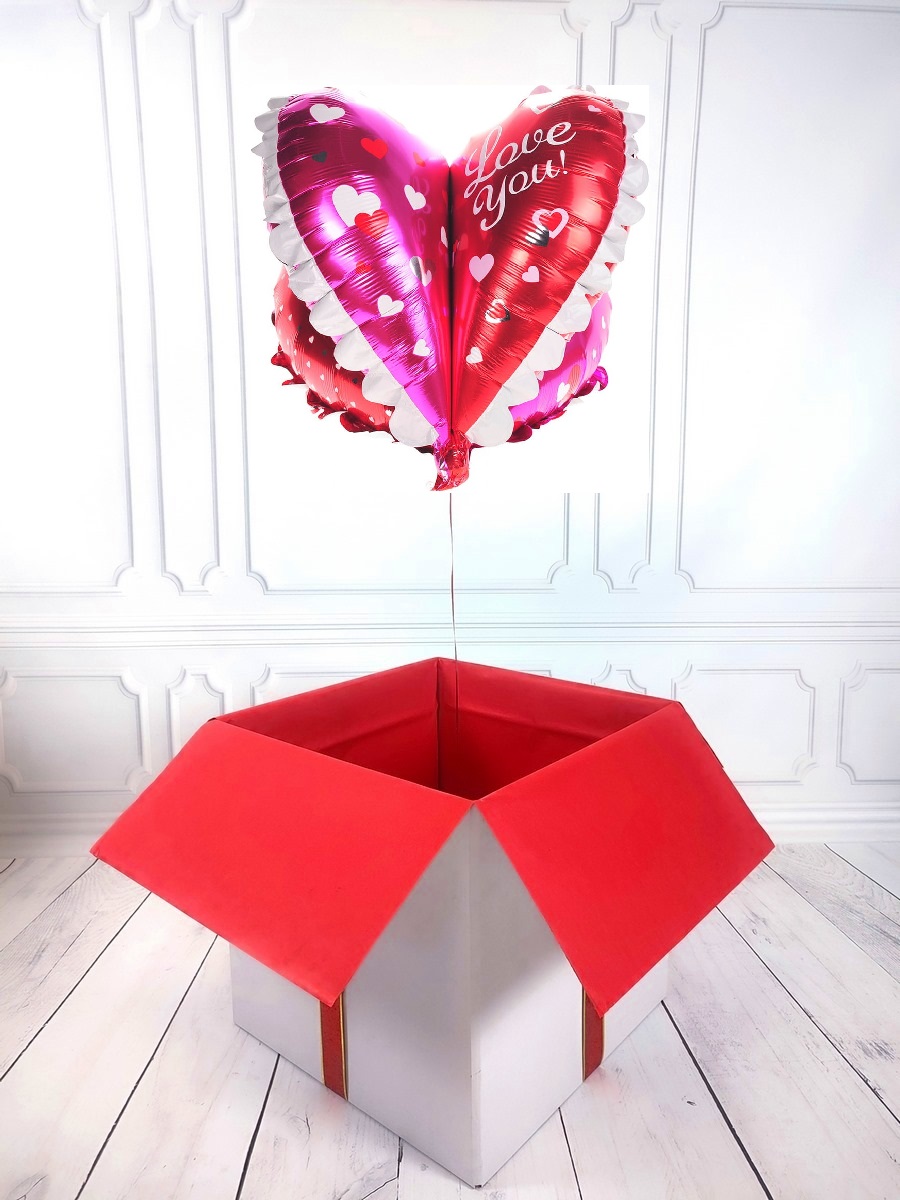 Box balonowy - balon serce z helem z napisem LOVE YOU - 4D