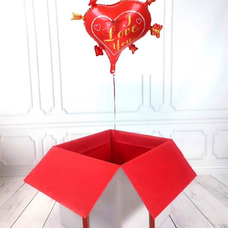 Box balonowy - balon serce z helem ze strzałami Amora