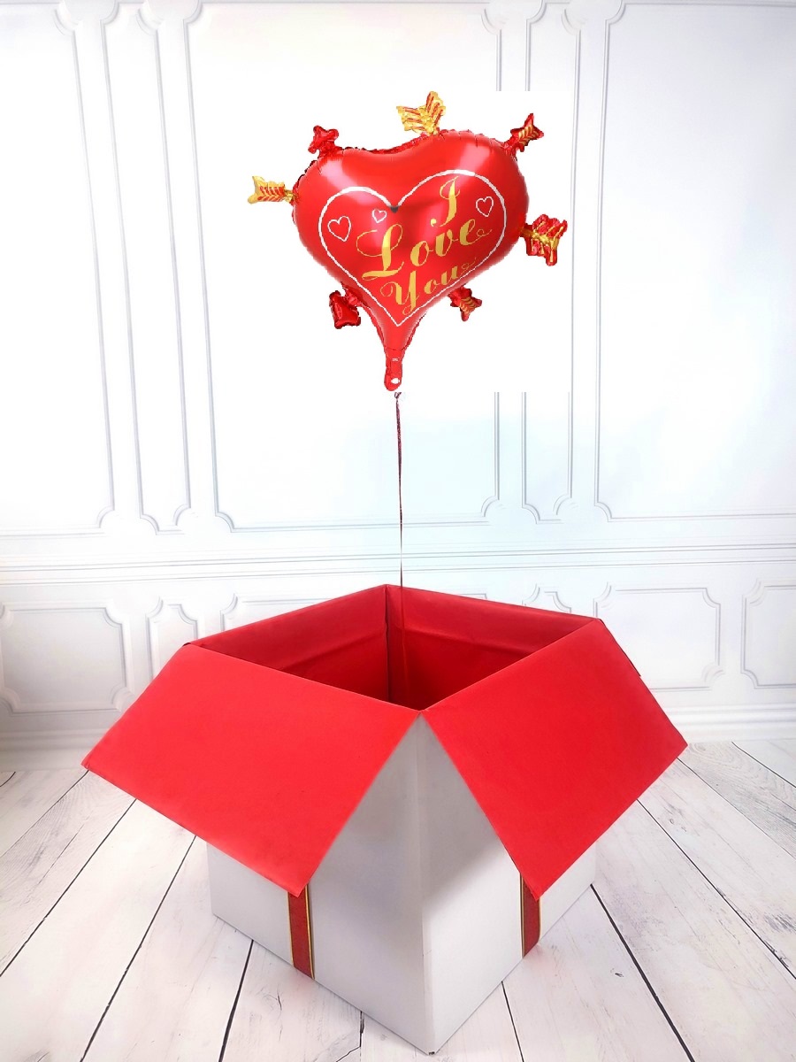 Box balonowy - balon serce z helem ze strzałami Amora