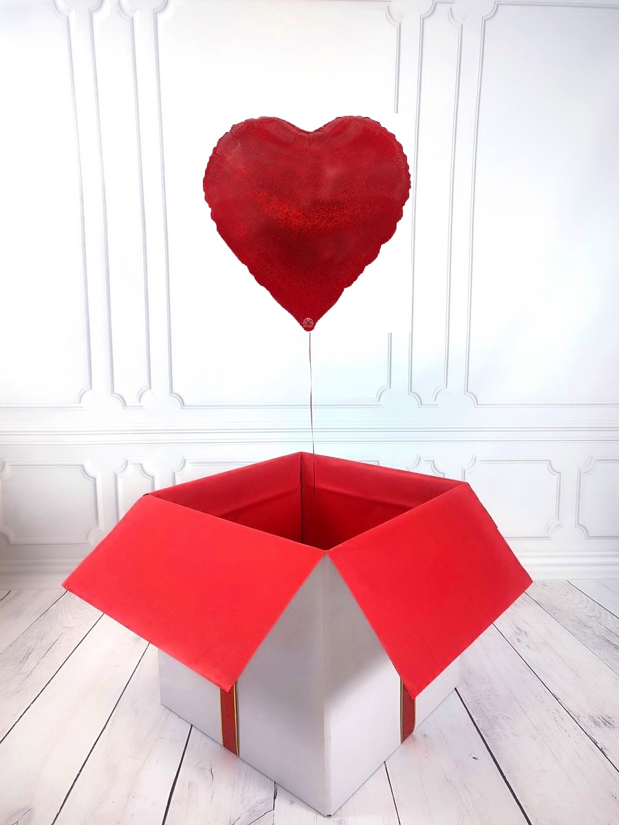 Box z balonem w kształcie serca - czerwony brokat