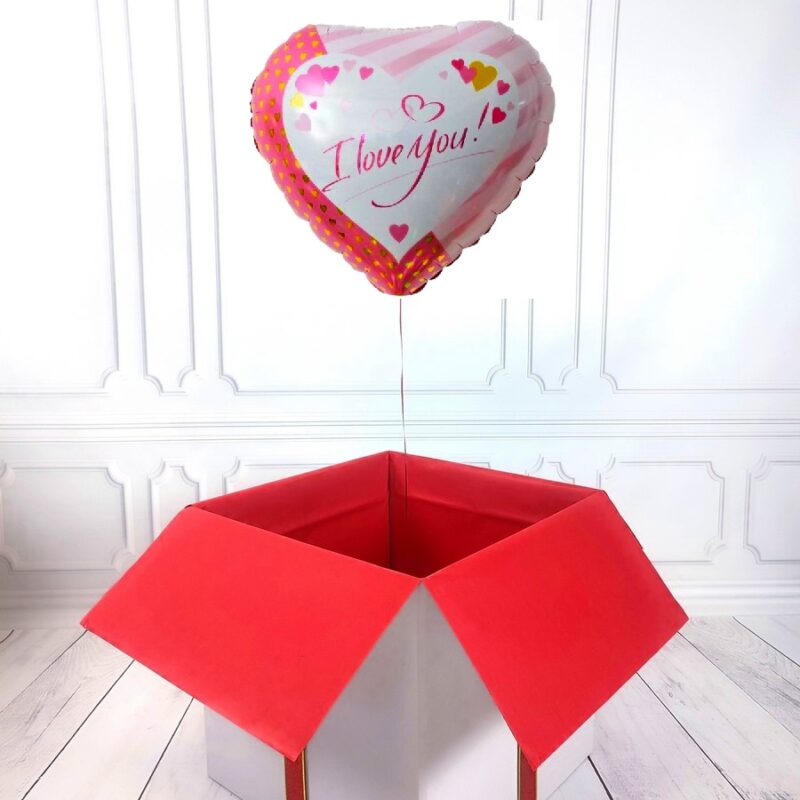 Box z balonem w kształcie serca - dwukolorowe z napisem I Love You