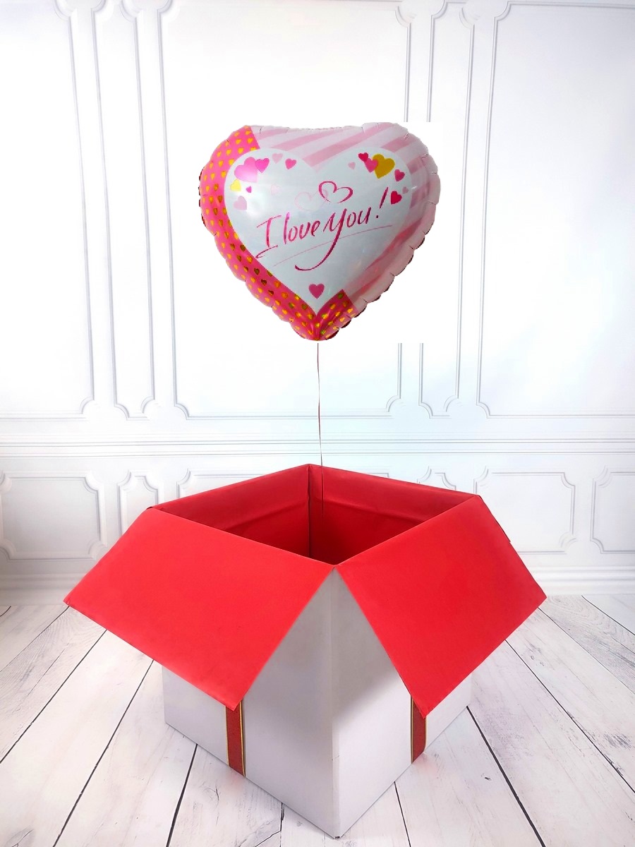 Box z balonem w kształcie serca - dwukolorowe z napisem I Love You