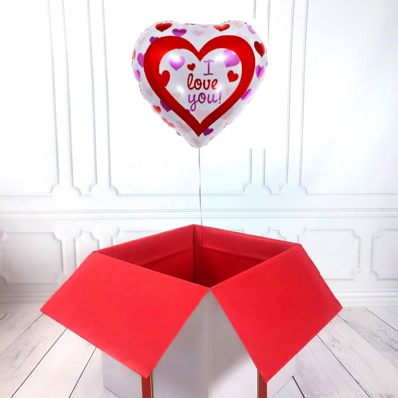 Box z balonem w kształcie serca - serduszka z napisem I Love You