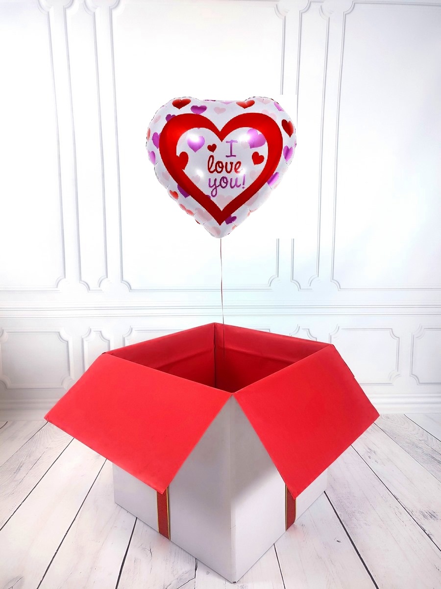 Box z balonem w kształcie serca - serduszka z napisem I Love You