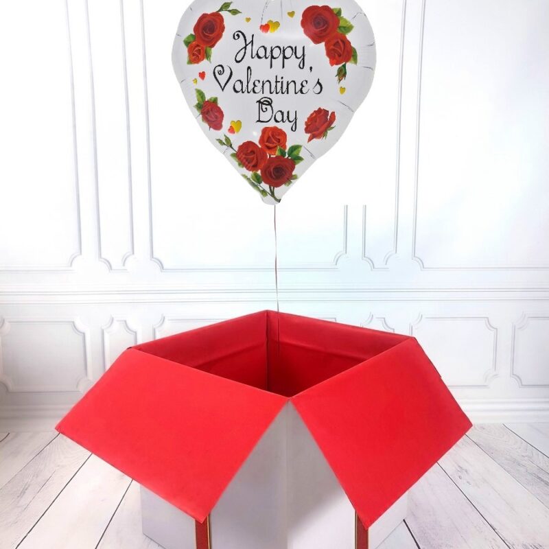 Box z balonem w kształcie serca z napisem HAPPY VALENTINE'S DAY (biały)