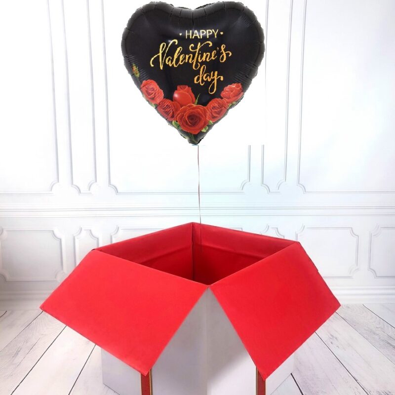 Box z balonem w kształcie serca z napisem HAPPY VALENTINE'S DAY (czarny)