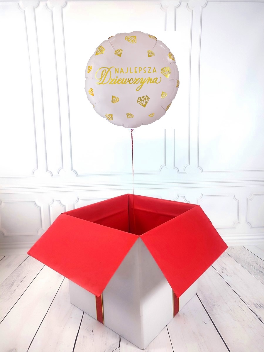 Box z balonem w kształcie serca z napisem NAJLEPSZA DZIEWCZYNA