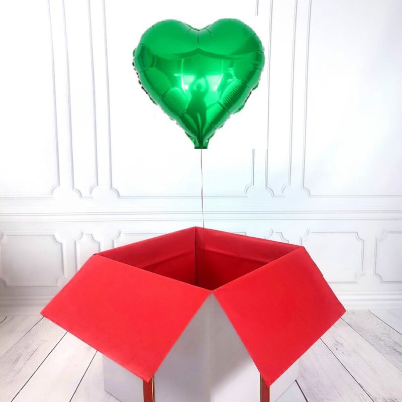 Box z balonem w kształcie serca - zielone