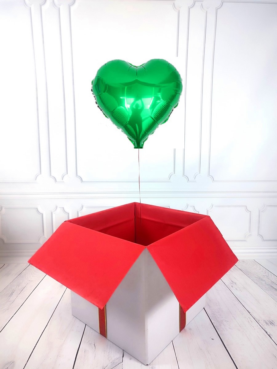 Box z balonem w kształcie serca - zielone